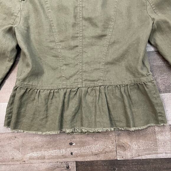 International Concepts INC Military Style Jacket 100% Linen Button Up Green Sz L - Picture 11 of 15